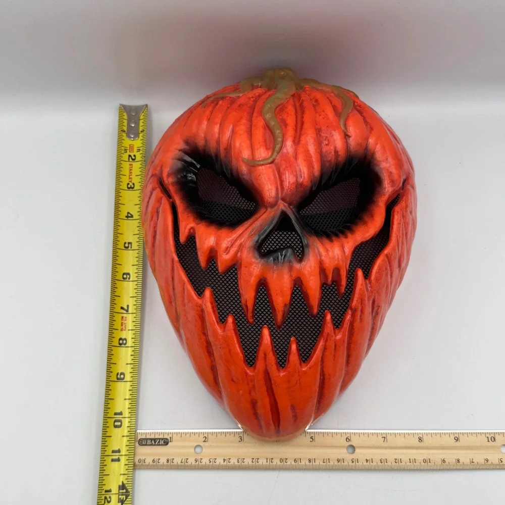 Scary‎ Jack-O-Lantern Pumpkin Halloween Mask Evil Grin Mesh Eyes Orange Costume
